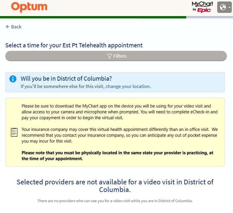 Please select the 'change your location' link. By default, the location will be set as 'District of Columbia'.