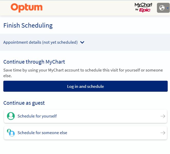 Log in to MyChart or complete scheduling your virtual visit as a guest.