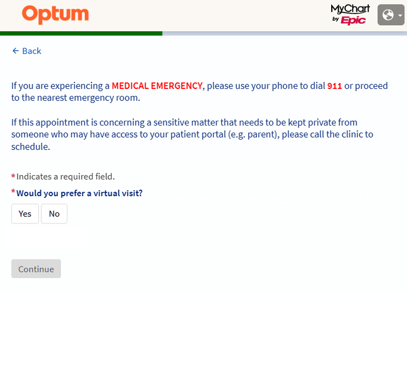 Would you prefer a virtual visit? If so, please select 'yes'.