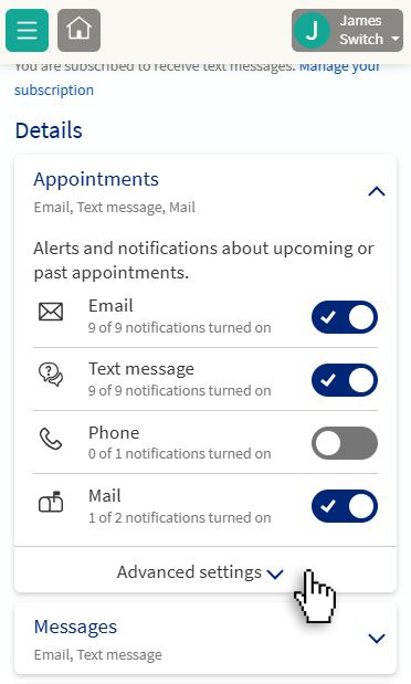 Expand the 'Advanced settings' in the 'appointments' section