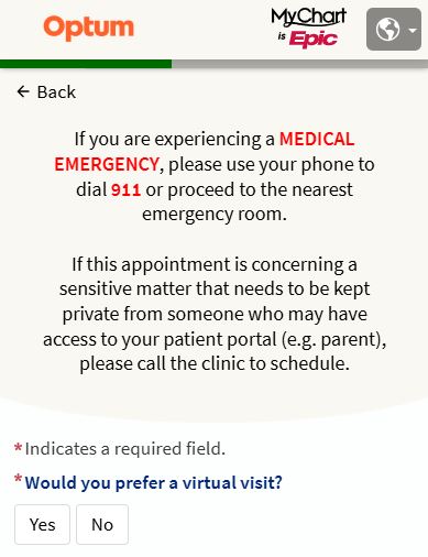Would you prefer a virtual visit? If so, please select 'yes'.