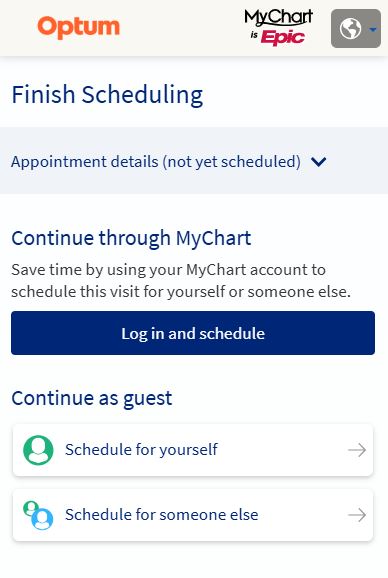 Log in to MyChart or complete scheduling your virtual visit as a guest.