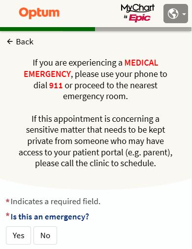 If you are NOT experiencing a medical emergency, please select 'no' to proceed.